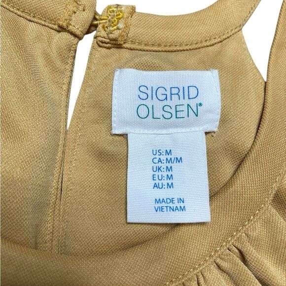 SIGRID OLSEN Pleated Halter Neck Shift Dress Yellow Size Medium - Picture 7 of 8